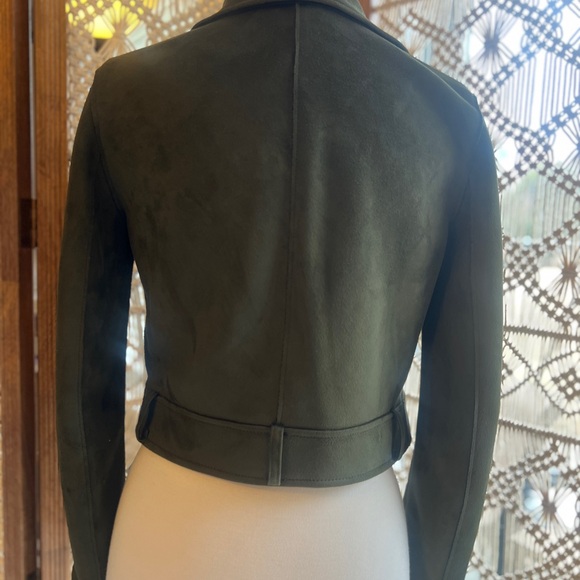 Zara Dark Green Faux Suede Biker Moto Jacket - Picture 8 of 11